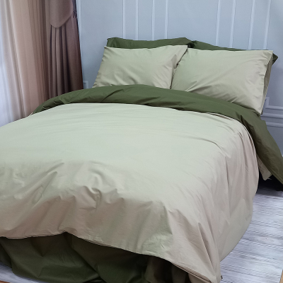 Постільна білизна ДУЕТ Світла оливка/Темний Хакі Ранфорс MERISET - Полуторний - фото