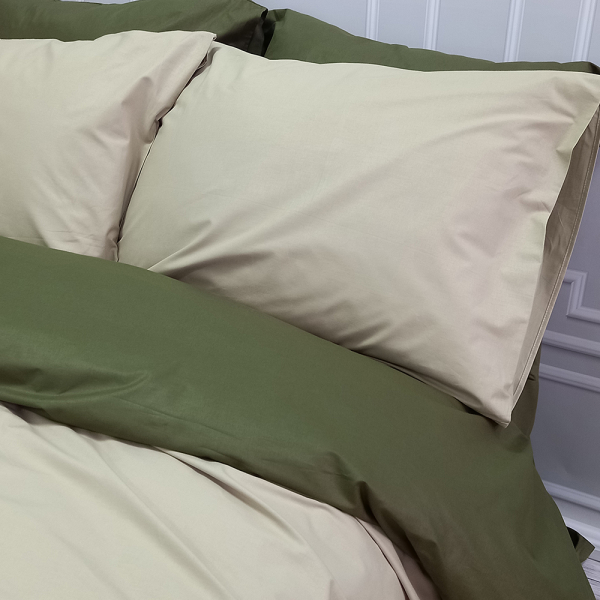 Постільна білизна ДУЕТ Світла оливка/Темний Хакі Ранфорс MERISET - Полуторний - фото №5