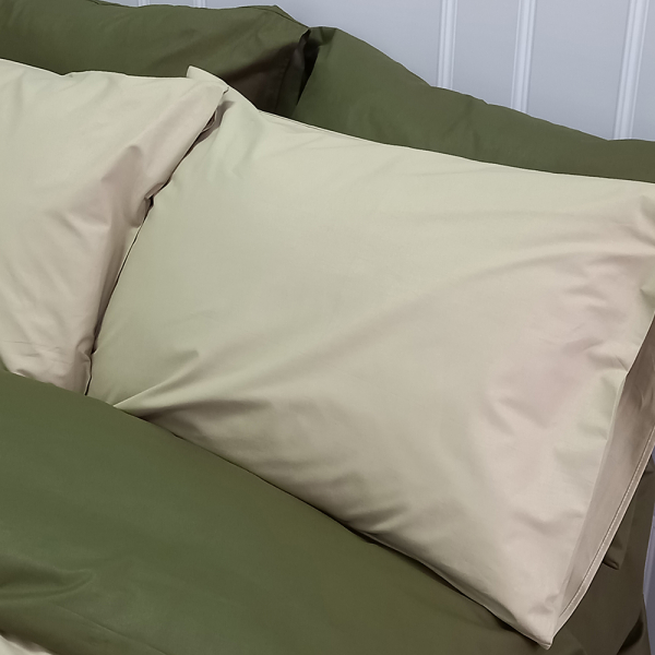 Постільна білизна ДУЕТ Світла оливка/Темний Хакі Ранфорс MERISET - Полуторний - фото №4