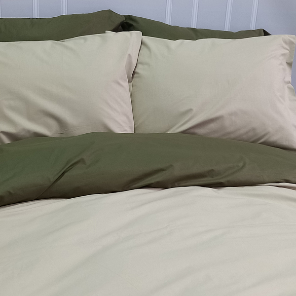 Постільна білизна ДУЕТ Світла оливка/Темний Хакі Ранфорс MERISET - Полуторний - фото №3