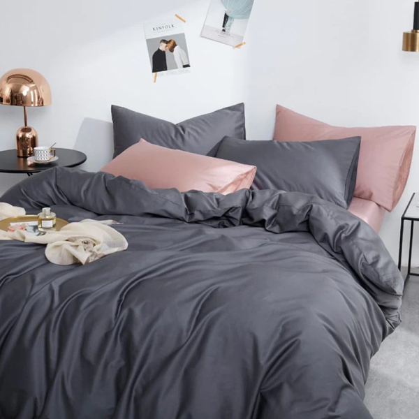 Постільна білизна ДУЕТ ANTHRACITE/PUDRA Premium Сатин однотон MERISET - Полуторний - фото