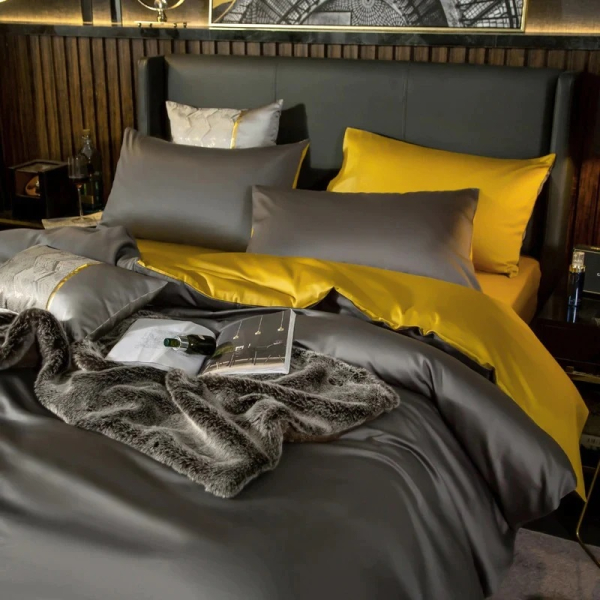 Постільна білизна ДУЕТ ANTHRACITE/GOLDEN Premium Сатин однотон MERISET - Полуторний - фото
