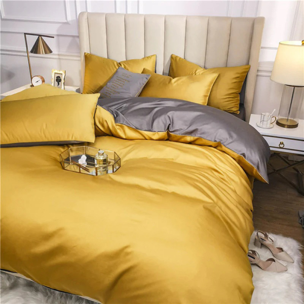 Постільна білизна ДУЕТ GOLDEN/TRUE GREY Premium Сатин однотон MERISET - Полуторний - фото