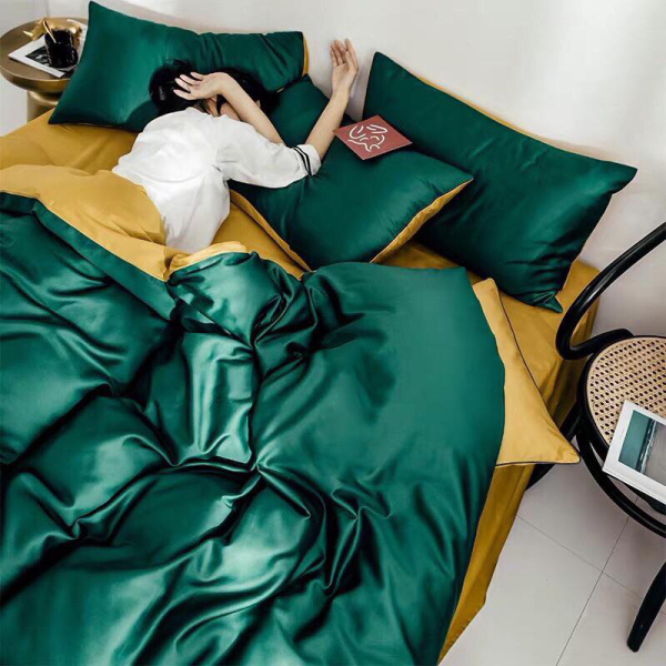 Постільна білизна ДУЕТ ROYAL GREEN/GOLDEN Premium Сатин однотон MERISET - Полуторний - фото