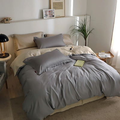 Постільна білизна ДУЕТ TRUE GREY/DESERT SAND Premium Сатин однотон MERISET - Полуторний - фото