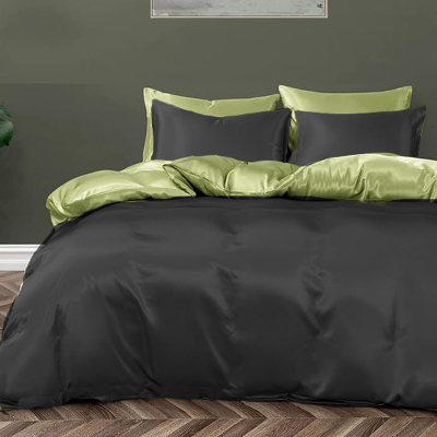 Постільна білизна ДУЕТ BLACK/PISTACHIO Premium Premium Сатин однотон MERISET - Полуторний - фото