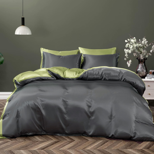 Постільна білизна ДУЕТ ANTHRACITE/PISTACHIO Premium Premium Сатин однотон MERISET - Полуторний - фото