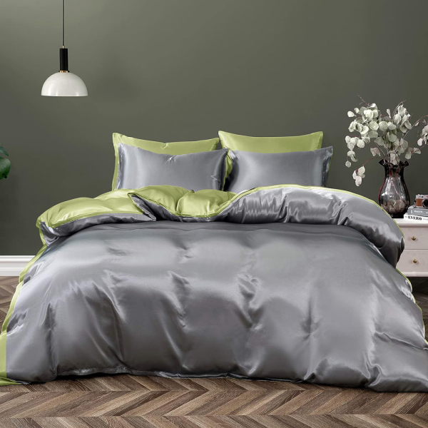 Постільна білизна ДУЕТ TRUE GREY/PISTACHIO Premium Premium Сатин однотон MERISET - Полуторний - фото