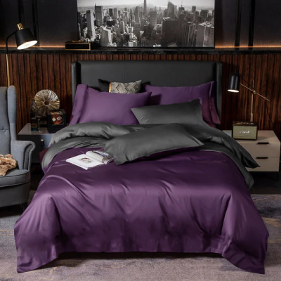 Постільна білизна ДУЕТ VIOLET FLOWER/ANTHRACITE Premium Premium Сатин однотон MERISET - Полуторний - фото