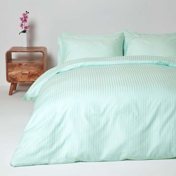 Постільна білизна Бірюзова Сатин страйп MERISET - Полуторний - фото