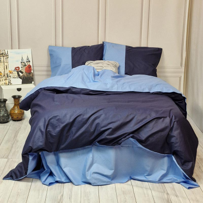 Постільна білизна PREMIERE Темно-синє/Блакить Ранфорс MERISET - Полуторний - фото