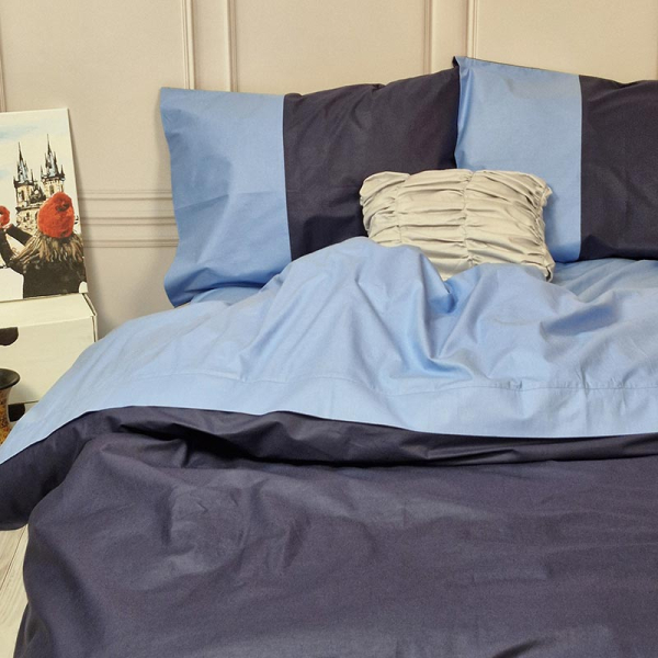 Постільна білизна PREMIERE Темно-синє/Блакить Ранфорс MERISET - Полуторний - фото №5