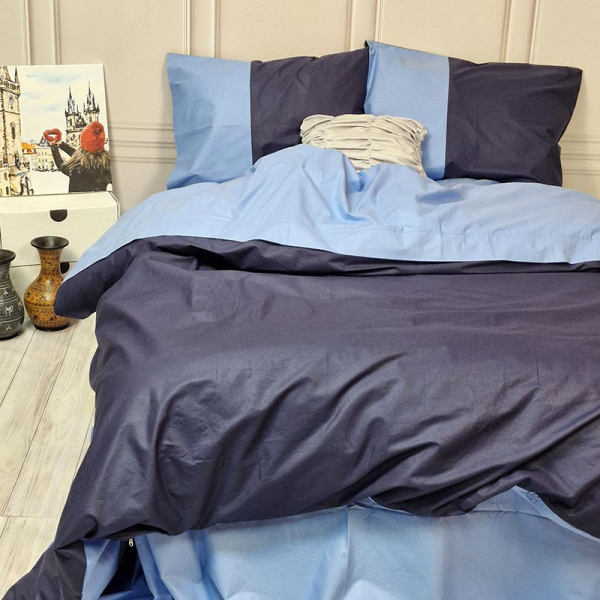 Постільна білизна PREMIERE Темно-синє/Блакить Ранфорс MERISET - Полуторний - фото №4