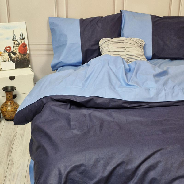 Постільна білизна PREMIERE Темно-синє/Блакить Ранфорс MERISET - Полуторний - фото №3