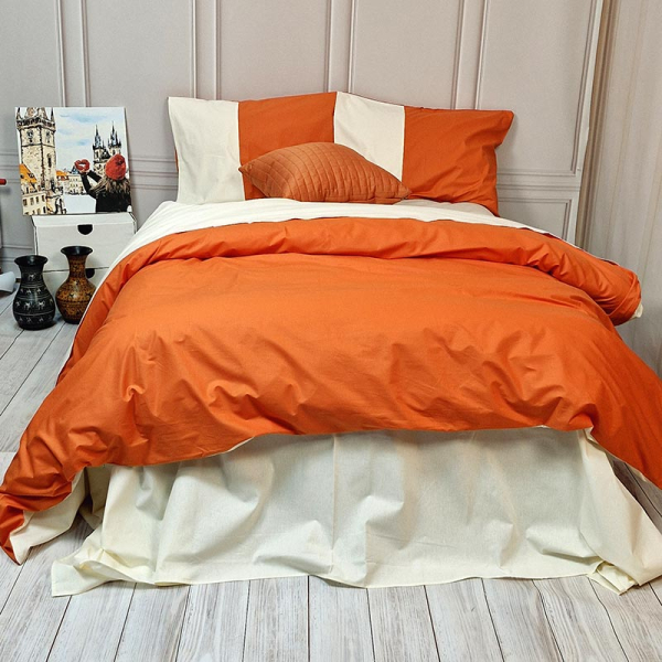 Постільна білизна PREMIERE Помаранчевий/Пломбірне морозиво Ранфорс MERISET - Полуторний - фото