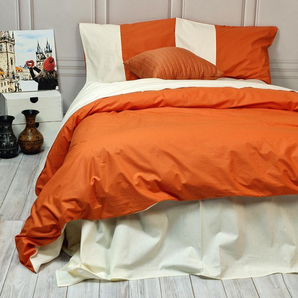 Постільна білизна PREMIERE Помаранчевий/Пломбірне морозиво Ранфорс MERISET - Полуторний - фото №5