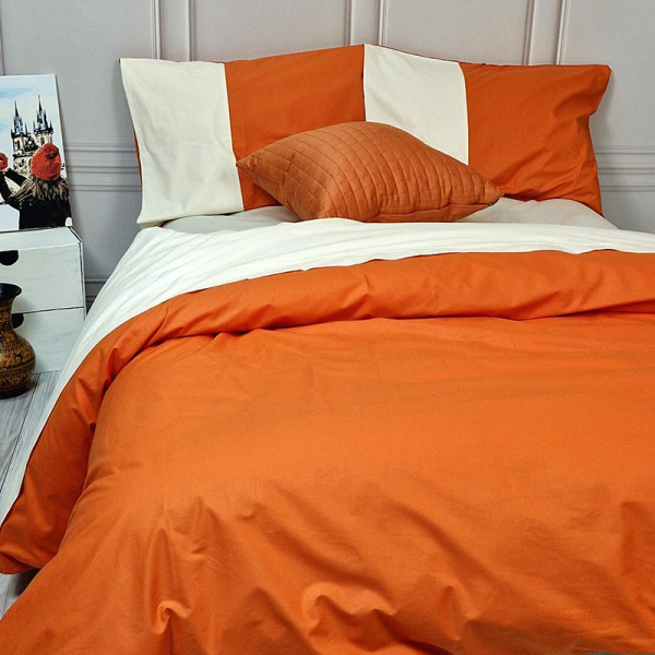 Постільна білизна PREMIERE Помаранчевий/Пломбірне морозиво Ранфорс MERISET - Полуторний - фото №4