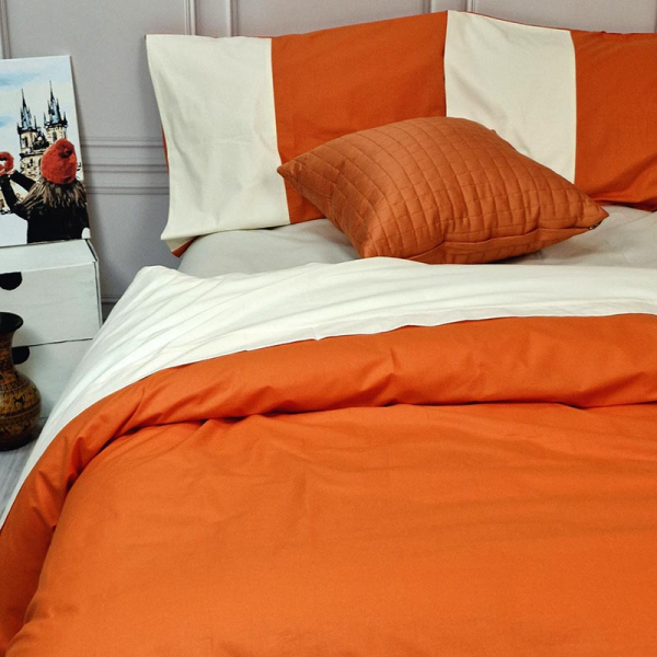 Постільна білизна PREMIERE Помаранчевий/Пломбірне морозиво Ранфорс MERISET - Полуторний - фото №3