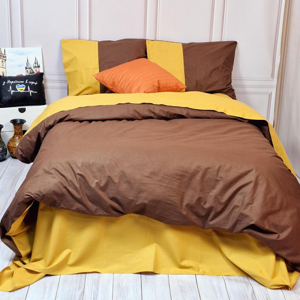 Постільна білизна PREMIERE Коричневий/Охра Ранфорс MERISET - Полуторний - фото