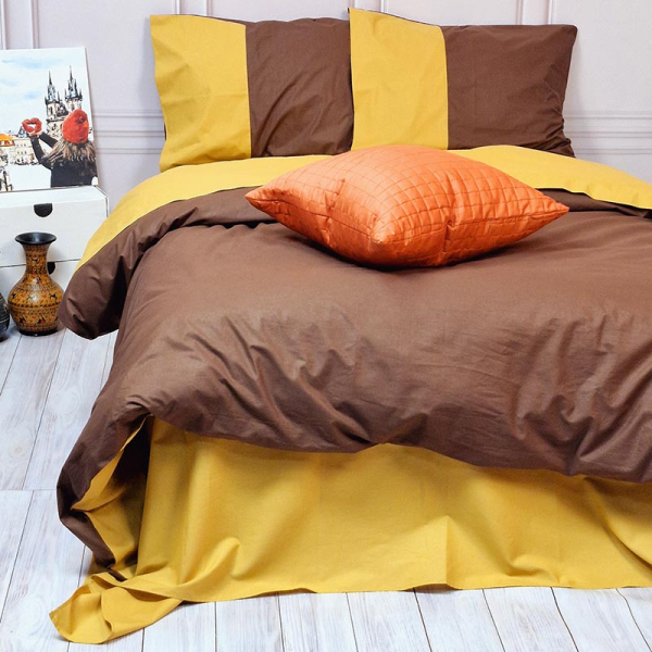 Постільна білизна PREMIERE Коричневий/Охра Ранфорс MERISET - Полуторний - фото №4