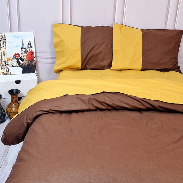 Постільна білизна PREMIERE Коричневий/Охра Ранфорс MERISET - Полуторний - фото №3