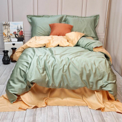 Постільна білизна ДУЕТ GREEN FOG/SOFT PEACH Premium Сатин однотон MERISET - Полуторний