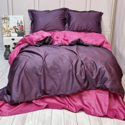 Постільна білизна ДУЕТ VIOLET FLOWER/BERRY Premium Сатин однотон MERISET - Полуторний на резинці