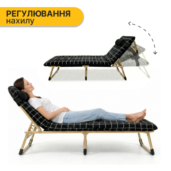 Розкладне ліжко (розкладачка) з оксамитовим матрацом і подушкою LEOBRO (LB-FB-B3-PAT) - фото №5