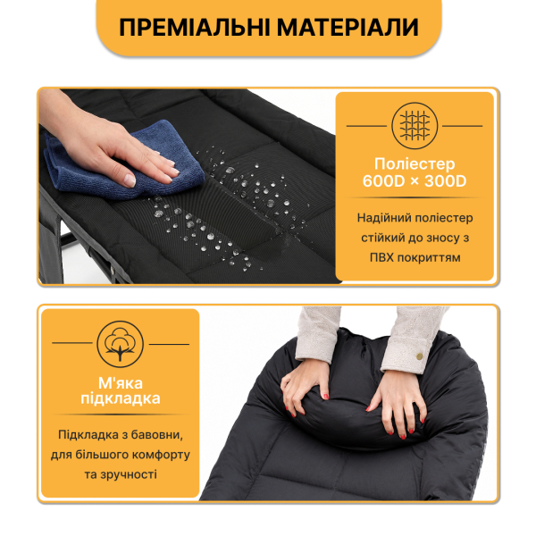 Розкладне ліжко (розкладачка) з вбудованим матрацом LEOBRO Black (LB-FB-M1-BLK) - фото №5
