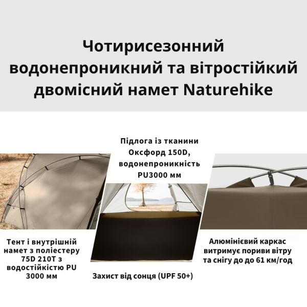 Намет двомісний Naturehike CNK2300ZP040, коричневий - фото №9