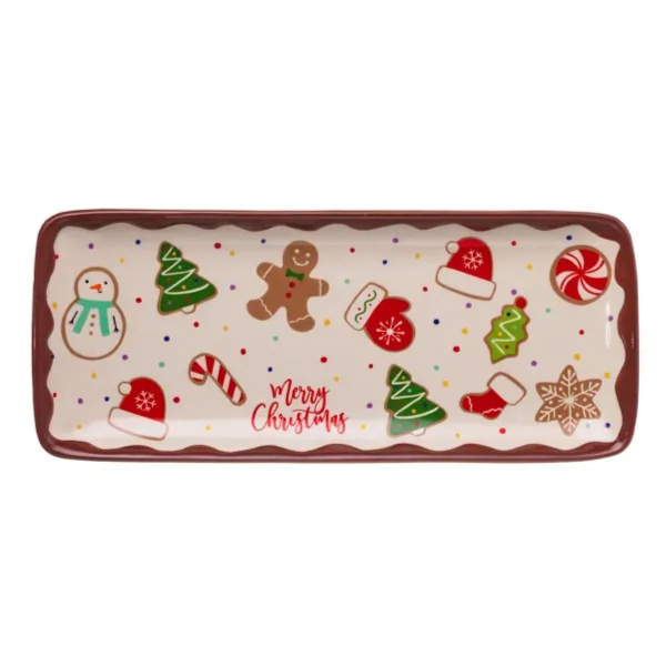 Блюдо сервірувальне новорічне для закусок Merry Christmas 34×14×2 (см) блюдо прямокутне різдвяне з порцеляни CR-1-38 - фото №3