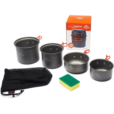Набір посуду для кемпінга 4 од. Naturehike NH15T401-G, алюміній - фото
