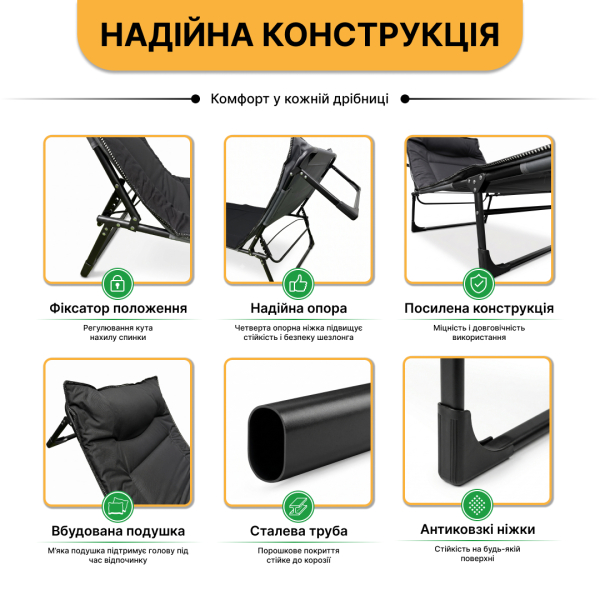 Розкладне ліжко (розкладачка) з вбудованим матрацом LEOBRO Black (LB-FB-S1-BLK) - фото №4