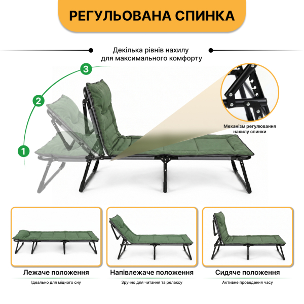 Розкладне ліжко (розкладачка) з вбудованим матрацом LEOBRO Green (LB-FB-S1-GRN) - фото №4