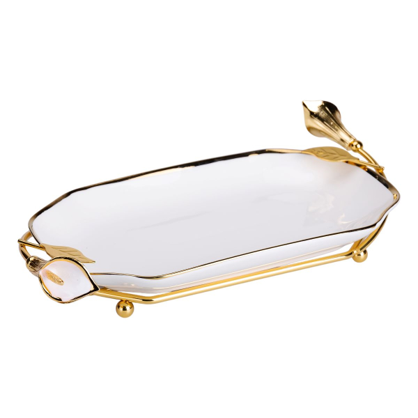 порцелянова фруктовниця на підставці 26×15×3.5 см Біла із золотом HP-7-5 - фото №4