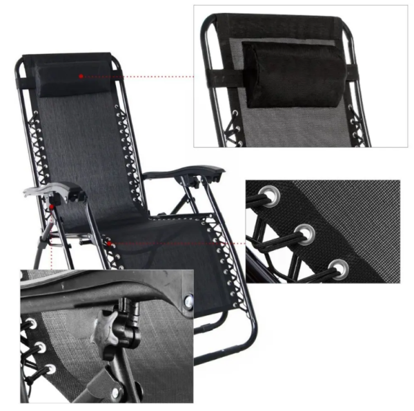 Розкладне крісло шезлонг LEOBRO Zero Gravity Чорне (HT-167D BLACK) - фото №7