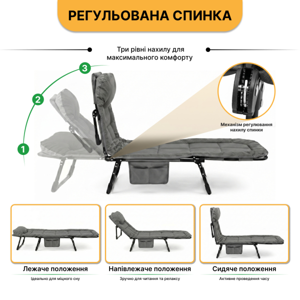 Розкладне ліжко (розкладачка) з вбудованим матрацом LEOBRO Grey (LB-FB-M1-GRY) - фото №10