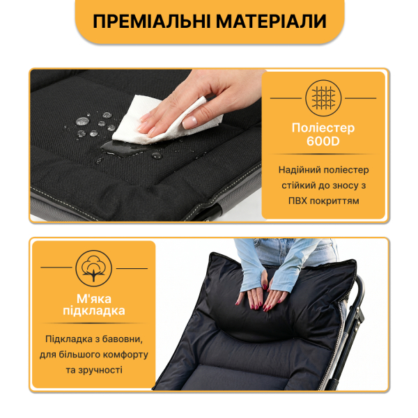 Розкладне ліжко (розкладачка) з вбудованим матрацом LEOBRO Black (LB-FB-S1-BLK) - фото №5