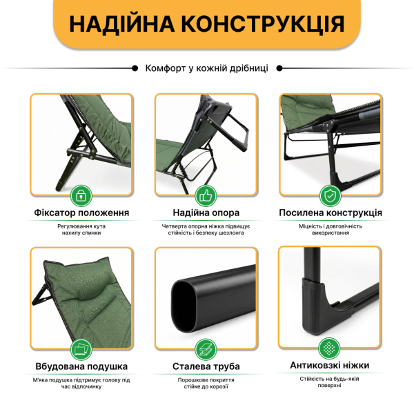 Розкладне ліжко (розкладачка) з вбудованим матрацом LEOBRO Green (LB-FB-S1-GRN) - фото №5