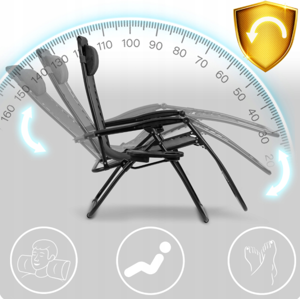 Розкладне крісло шезлонг LEOBRO Zero Gravity Black (LB-ZGC-A1-BLK) - фото №8