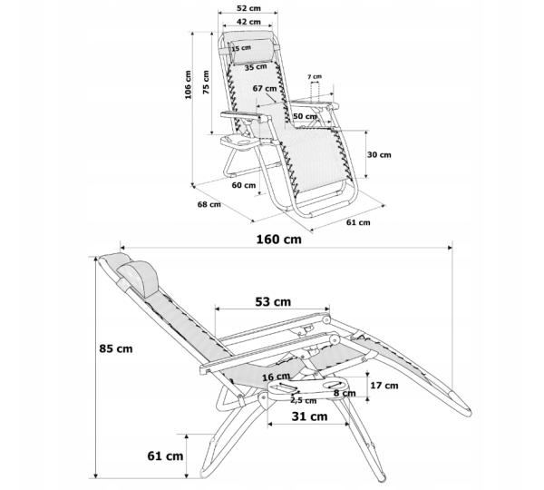 Розкладне крісло шезлонг LEOBRO Zero Gravity Plaid (LB-ZGC-A1-PLD) - фото №7