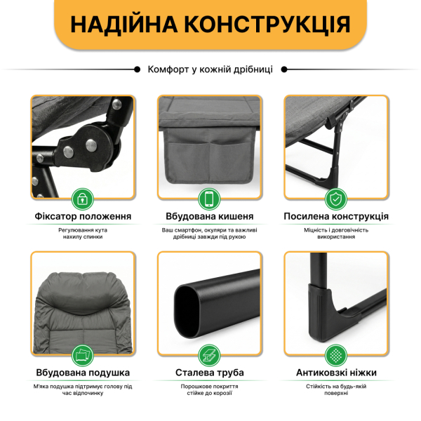 Розкладне ліжко (розкладачка) з вбудованим матрацом LEOBRO Grey (LB-FB-M1-GRY) - фото №11