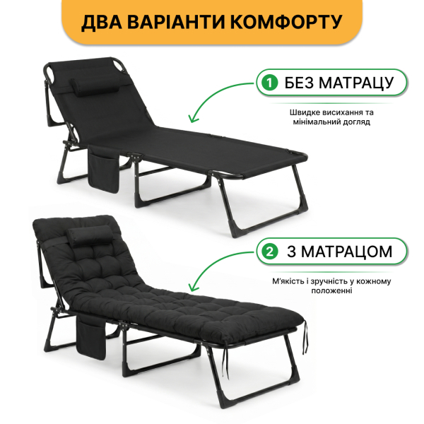 Розкладне ліжко (розкладачка) з матрацом і подушкою LEOBRO Black (LB-FB-A1-BLK) - фото №6