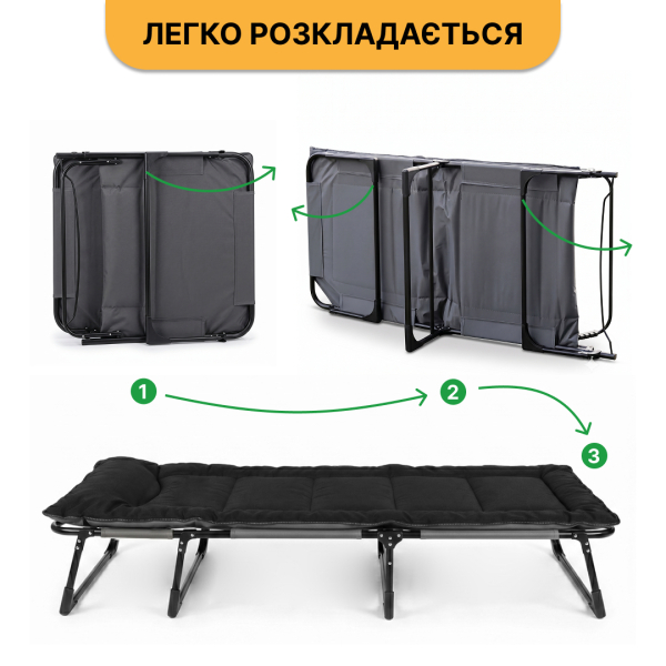 Розкладне ліжко (розкладачка) з вбудованим матрацом LEOBRO Black (LB-FB-S1-BLK) - фото №6