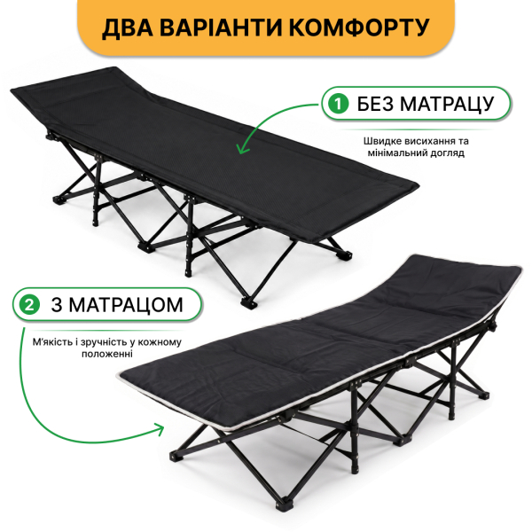 Туристична похідна розкладачка з Mesh-матрацом LEOBRO Black (LB-CC-L1-BLK) - фото №7