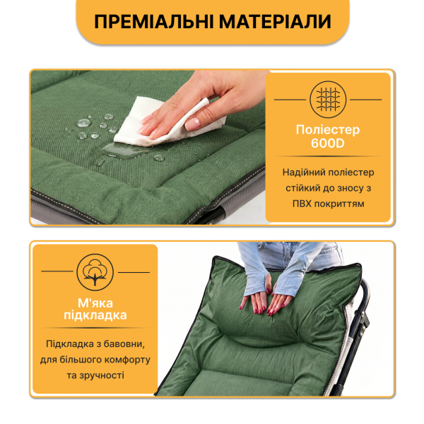 Розкладне ліжко (розкладачка) з вбудованим матрацом LEOBRO Green (LB-FB-S1-GRN) - фото №7