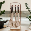 Набір кухонного приладдя на підставці 6 штук кухонні аксесуари Бежевий із чорною ручкою YRUR4 - фото №3