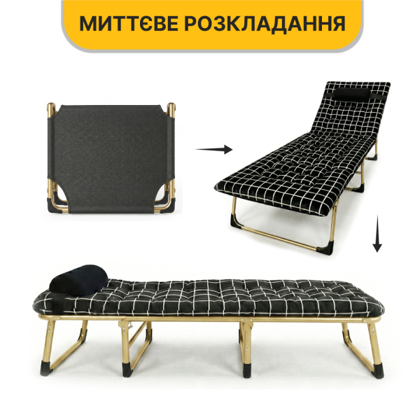 Розкладне ліжко (розкладачка) з оксамитовим матрацом і подушкою LEOBRO (LB-FB-B3-PAT) - фото №9