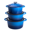 Набір чавунного посуду для приготування 3 каструлі та сковорода з емальованим покриттям Синій HP-1-8 - фото №6