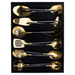 Набір кухонного приладдя 12 предметів столові прилади з нержавіючої сталі Золото з чорним HP-20-22